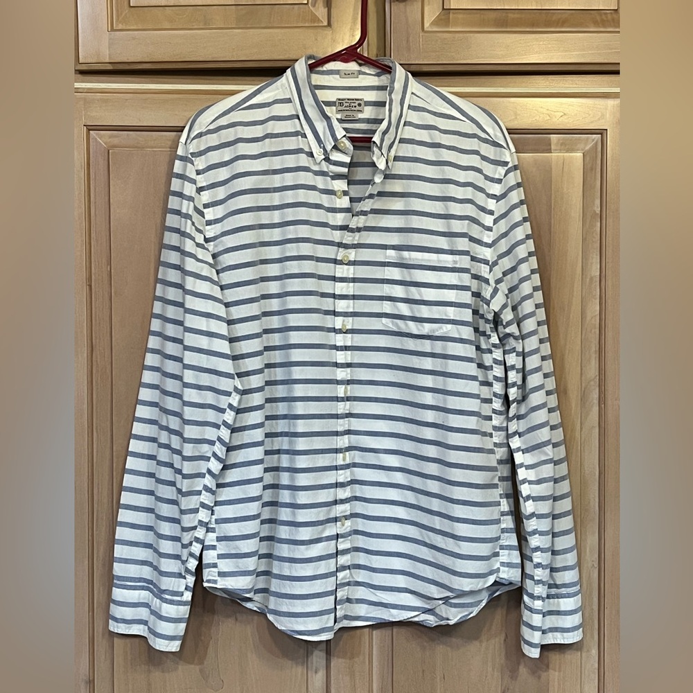 J.Crew Slim Men's Blue & White Button Down Long Sleeve  Stripe  Slim Fit Size XL